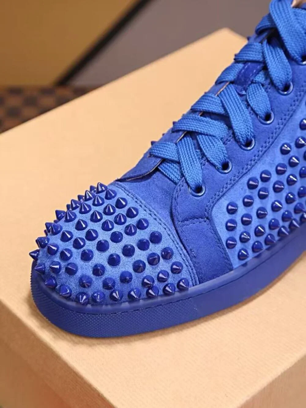 CL Louis cowhide rivet round head high top board shoes for men, blue